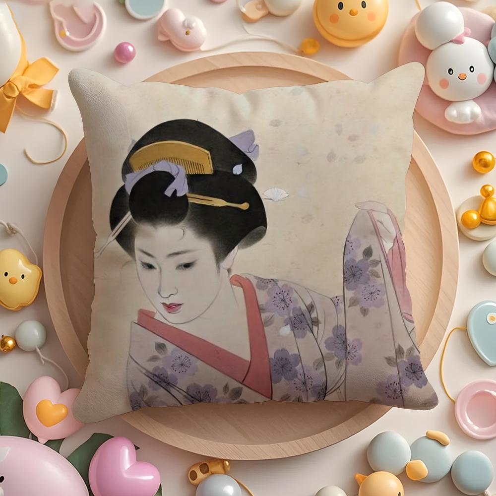 Classic Japanese Lady Cushion Cover Short Plush DoubleSided Printing Home Machine Washable in Warm Winter Pillow Case