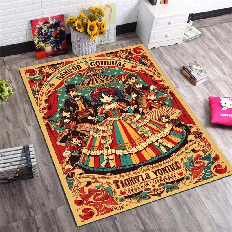 Vintage Circus Lolita Girl Non-Slip Area Rug, Floor Carpet for Bedroom Living Room