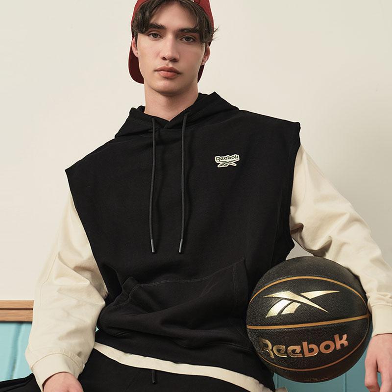 Reebok Solid Color Fashion American Retro Street Style Knitted Hooded Pullover Vest Unisex Vest Black 23FRC311UGH0