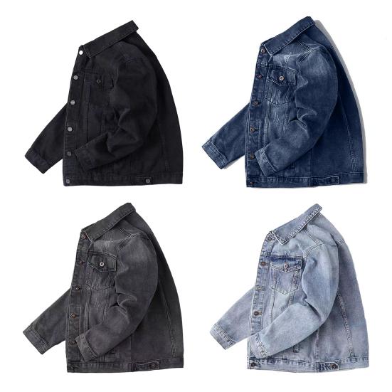 Мужская джинсовая куртка в стиле ретро в стиле хип-хоп, свободная однобортная однобортная куртка с длинными рукавами и лацканами с несколькими карманами, повседневная уличная одежда больших размеров, мужское пальто