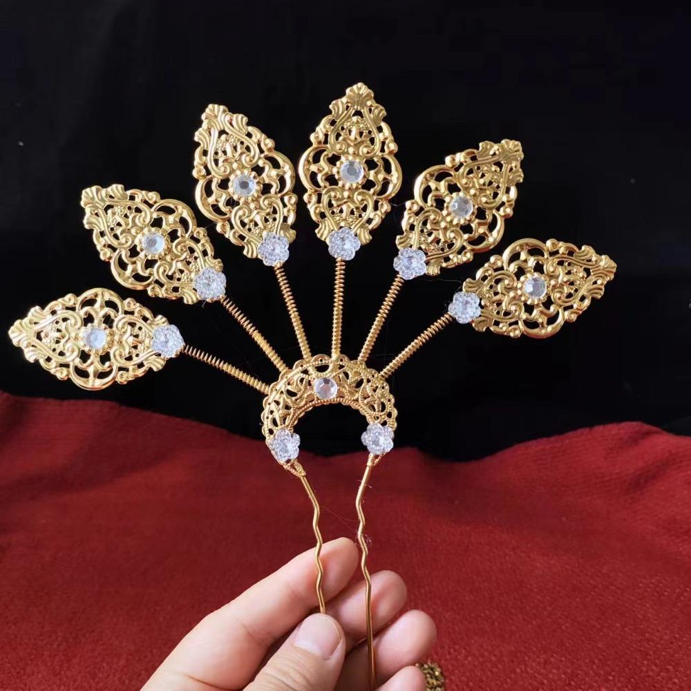 Flower Thai Hair Sticks Gold U-shaped Hair Fork Antique Ethnic Style Hair Accessories  Daily