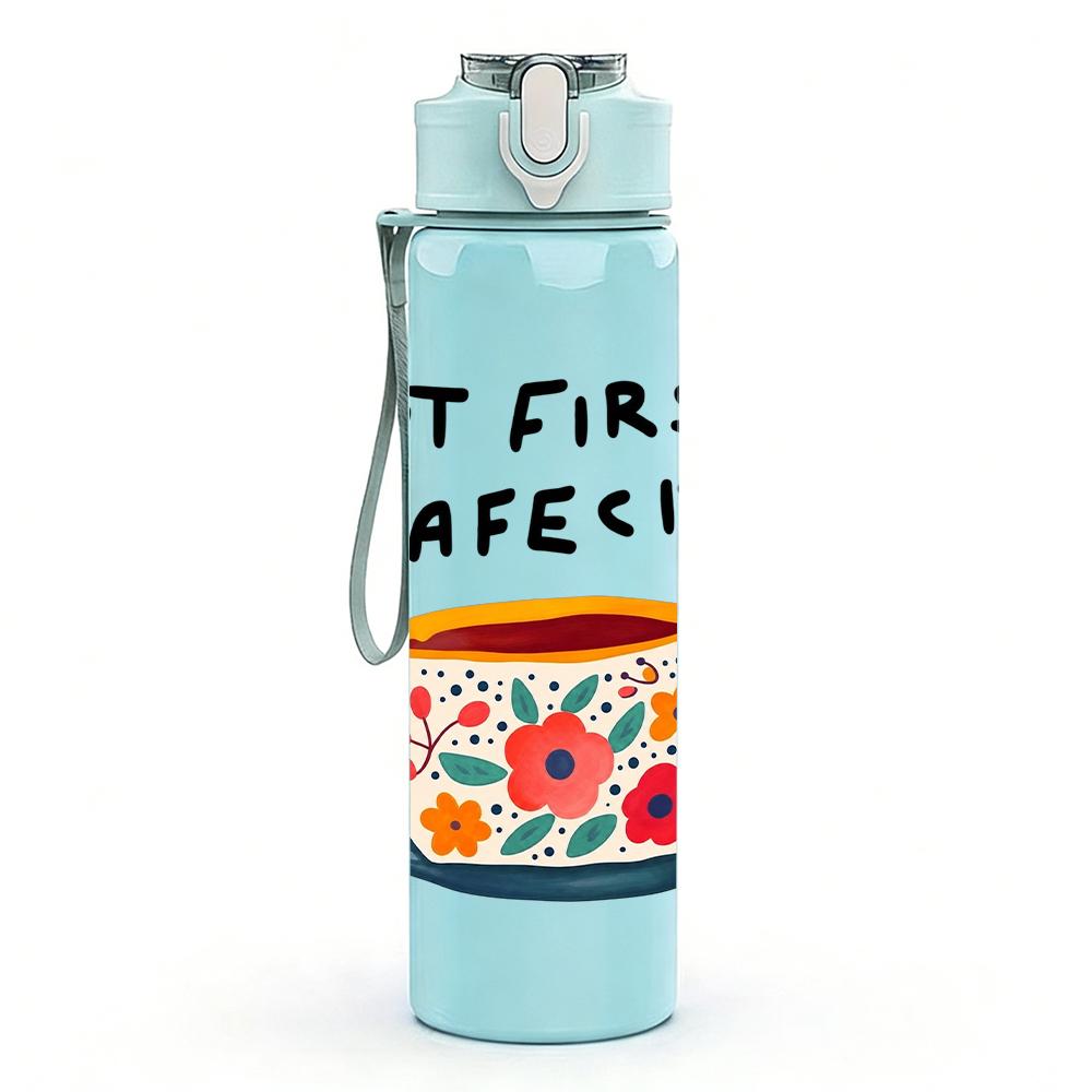 1PC Cafecito Floral Cup 750ml Color Plastic Sports Water Bottle Leakproof Flip Straw Lid Suitable for Sports Office Home Use