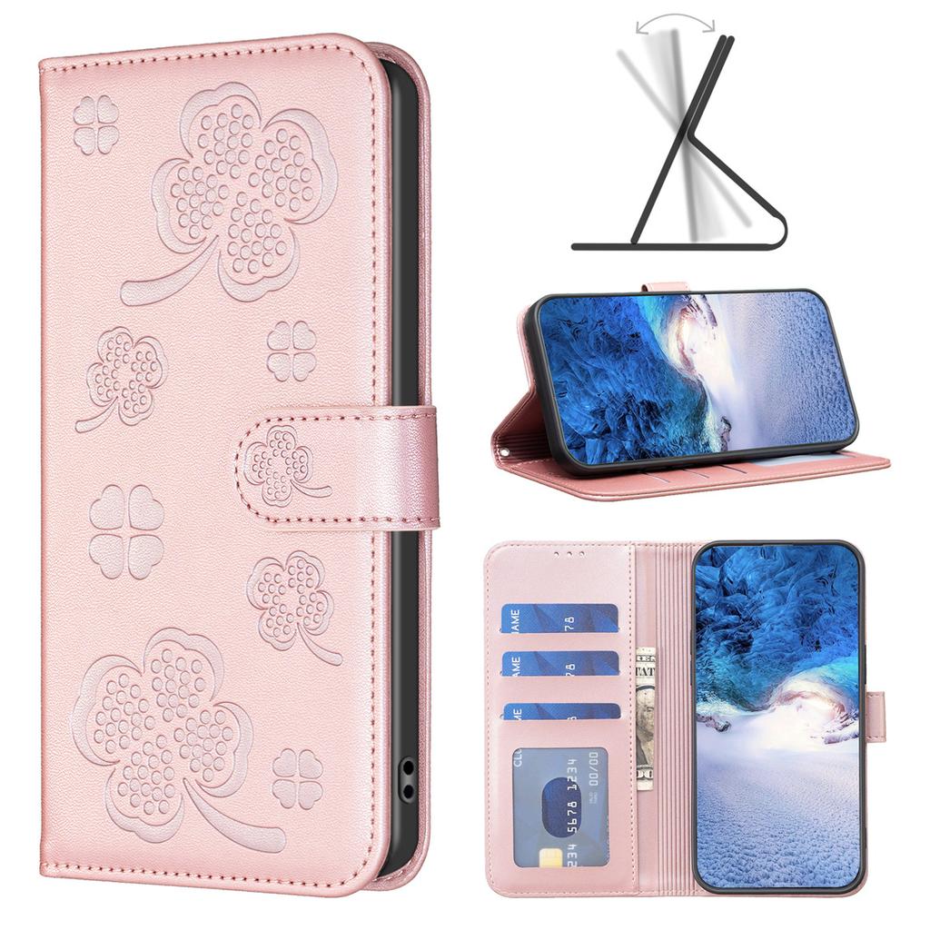 For Oppo A38,A18,A58,A98,A78,Realme C55,C53,C33,Find X6,A57 4G...Lucky Grass Four Leaf Clover Pattern PU Leather Flip Stand Wallet Phone Case Cover