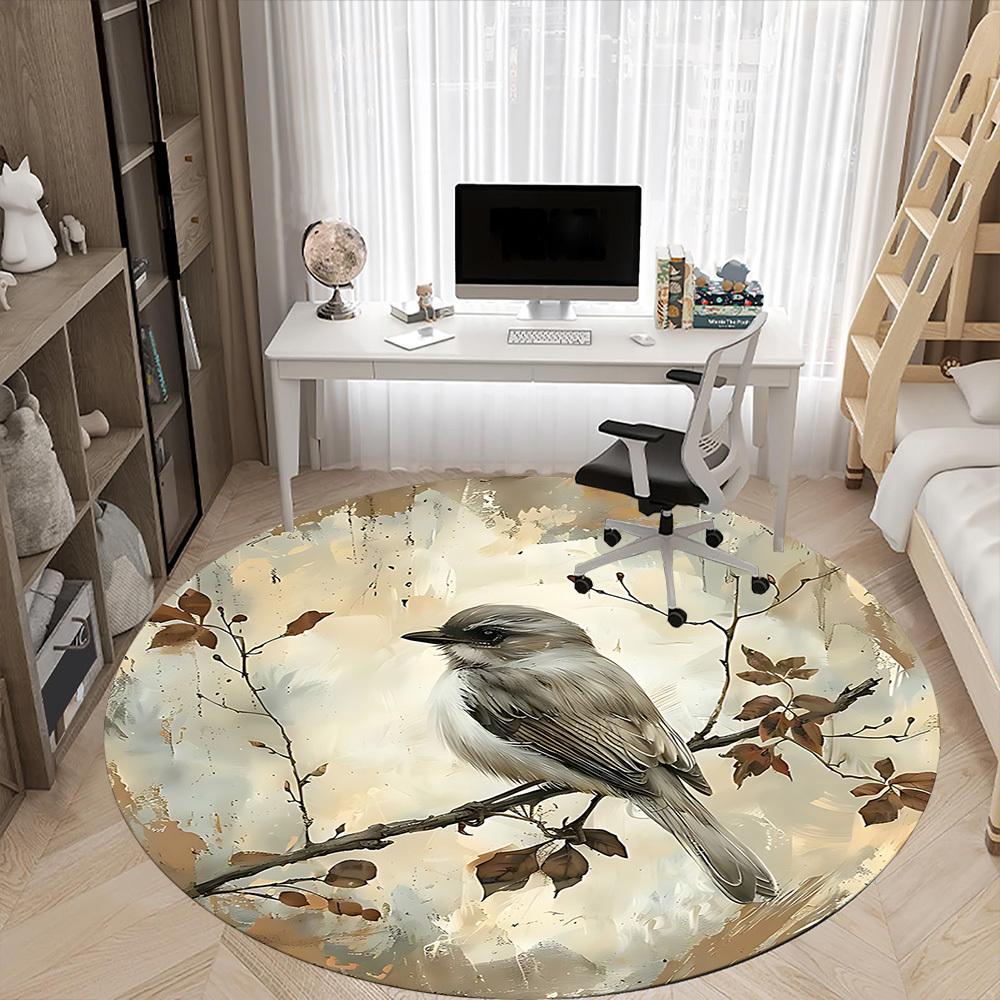 1PC Bird Office Round Area Rug, Mat Suitable For Office, Under Office Chairs Bedroom Living Room Home Decor, Room Deco