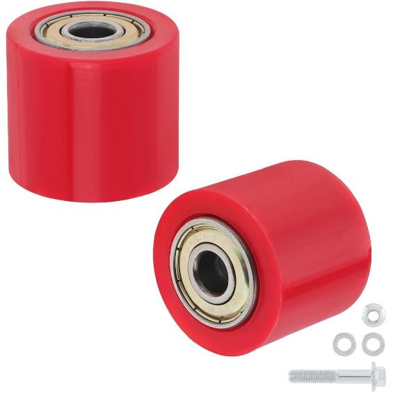 2Pcs 8mm Chain Tensioner Guide Wheel, Drive Pulley Roller for Motorcycle | Pre-installed 608Z bearings, no assembly needed. Rubber + steel