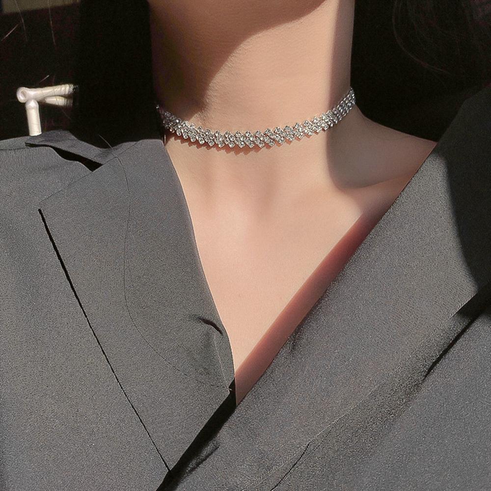 Fashion Geometric Women Shiny Clavicle Chain Zinc Zinc Alloy Crystal Necklaces Full Rhinestone Choker