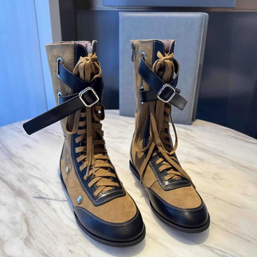 Light Luxury Boxing Boots~ Strap Side Zipper Martin Boots New Belt Buckle Short Boots Martin Boots Flat-bottomed Fashion Boots