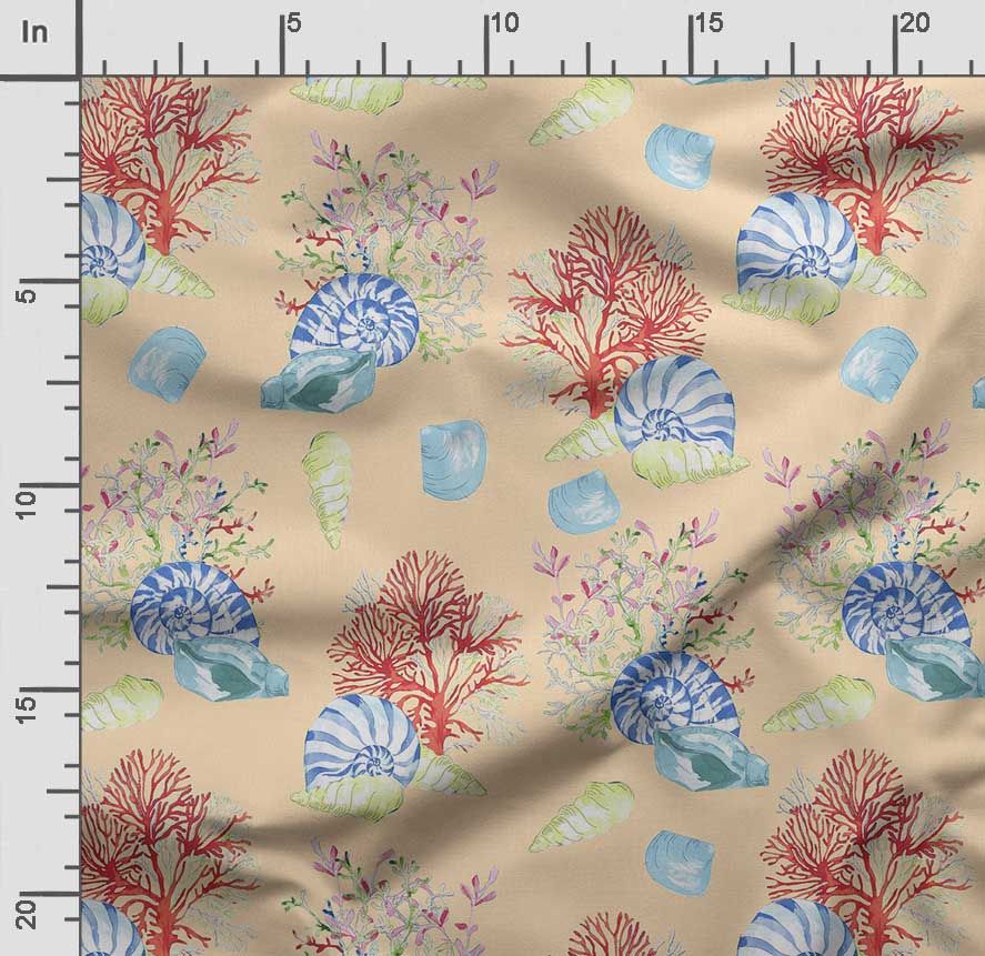 Soimoi Принт морских ракушек, хлопковый батист, ткань для квилтинга, продаваемая во дворе, хлопчатобумажная ткань средней плотности шириной 42 дюйма,