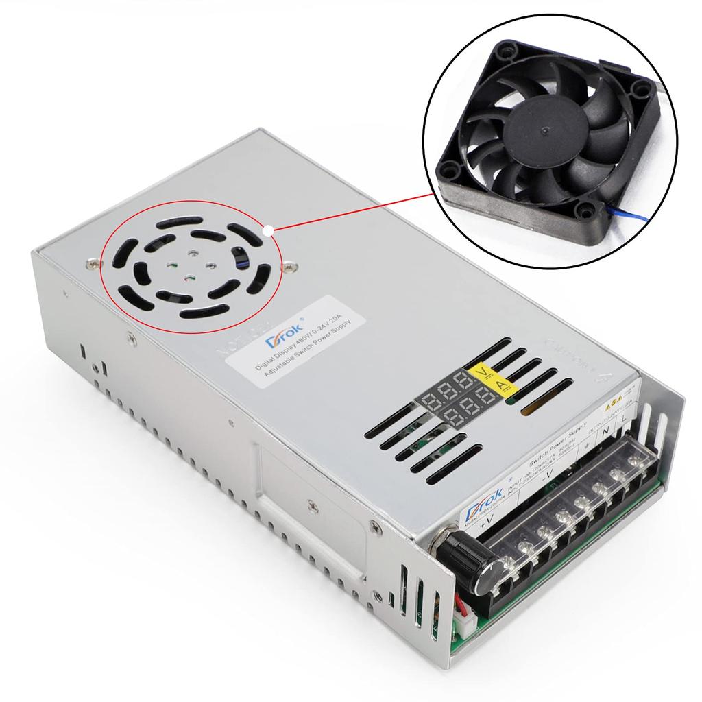 Импульсный источник питания DROK AC DC 20A 480W Регулируемый источник питания с стабилизацией напряжения и тока Преобразователь постоянного тока Преобразователь напряжения отключения при перегрузке