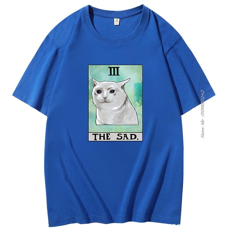 Kawaii The Sad Cat Meme Tshirt Unisex Tops Retro Harajuku Graphic Tshirts Summer Short Sleeve Tshirts Mens Clothes