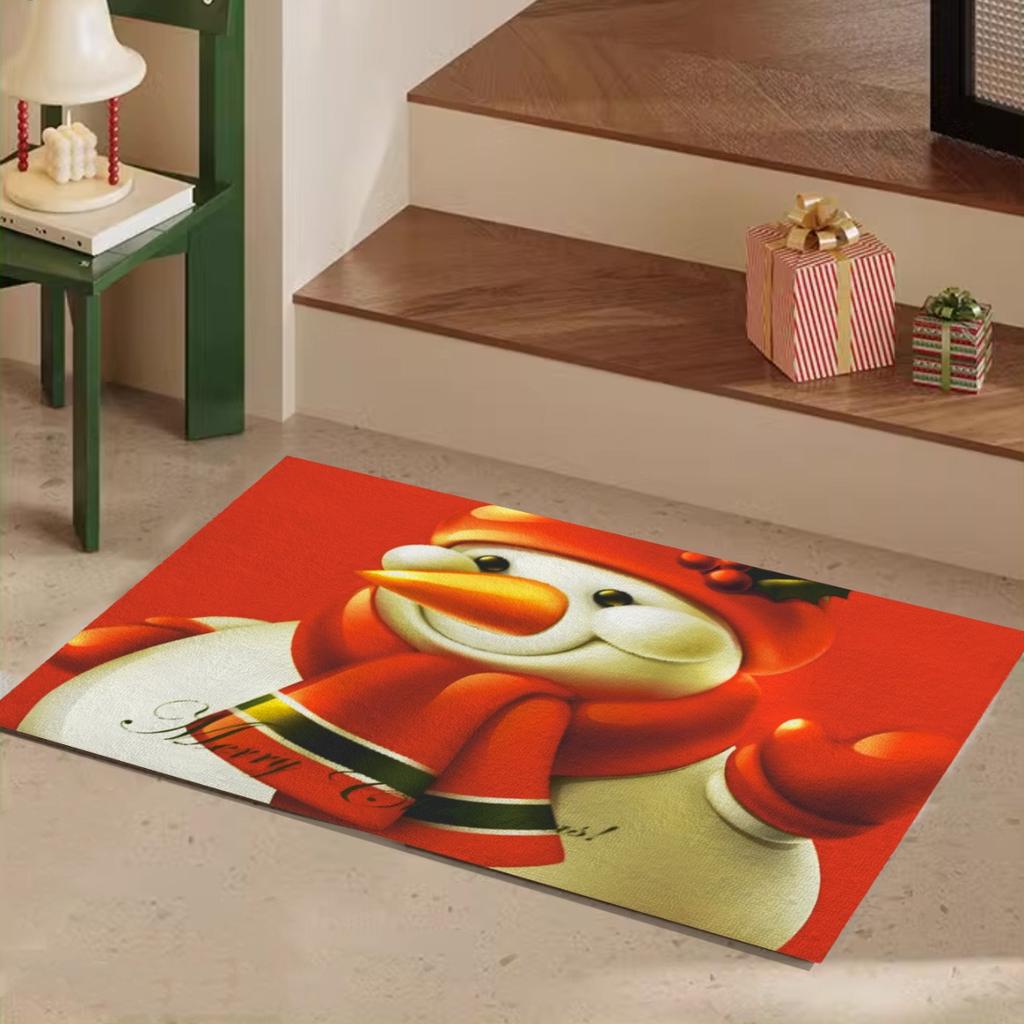 Merry Christmas Santa Claus Snowman Carpet Party Living Room Sofa Bedroom Bedside Study Entrance Door Rug Non-slip Decor Mat