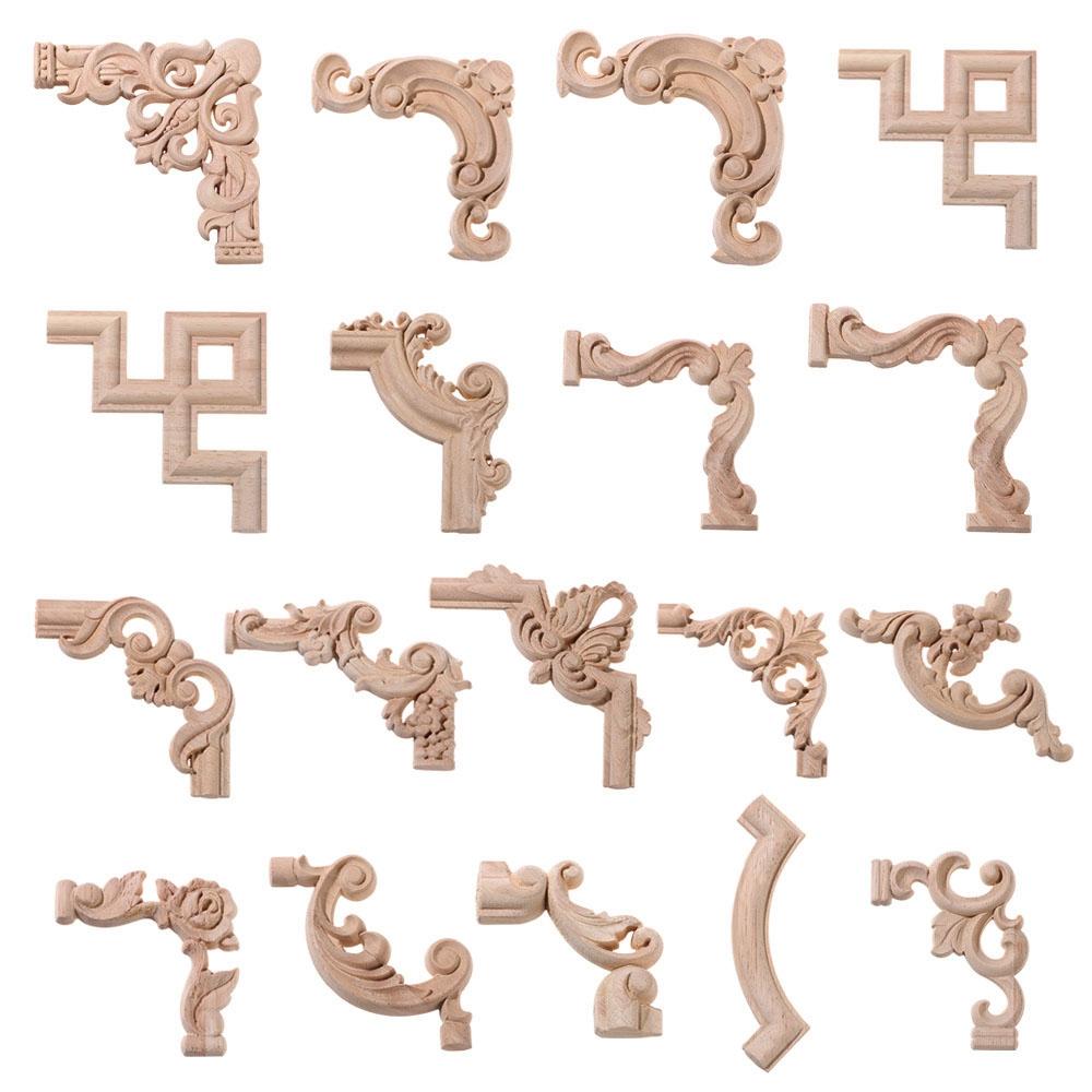 Decor Crafts Unpainted Oak Onlay Decal Corner Applique Decorative Wood Appliques Carved Wave Flower