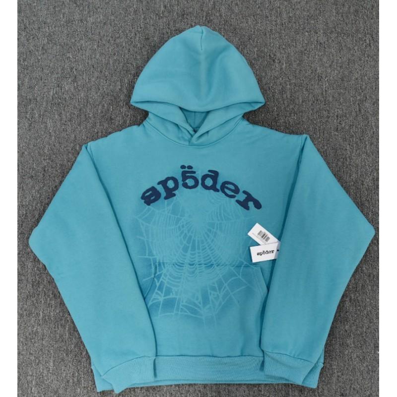 Sp5der Hoodie Oversized Thick Fleece Sweatshirt With Foil Print Spiderweb Design Men Winter Casual Wear