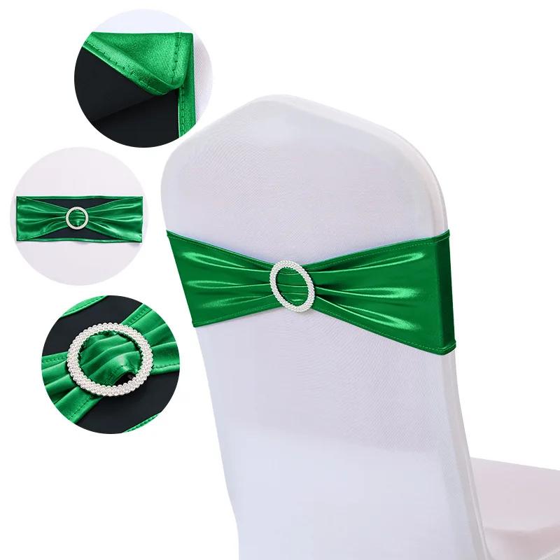 50pcs/Lot Metallic Gold Silver Chair Bands Wedding Chair Decoration Spandex Chair Sashes Bow For Party Event Hotel Banquet Home