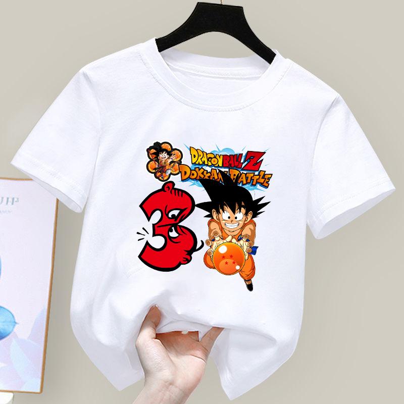 Футболка на День Рождения Dragon Ball Z Белая Аниме Гоку Детская с Коротким Рукавом Мультяшная Летняя Одежда для Мальчиков Милые Повседневные Топы Подарок для Малыша