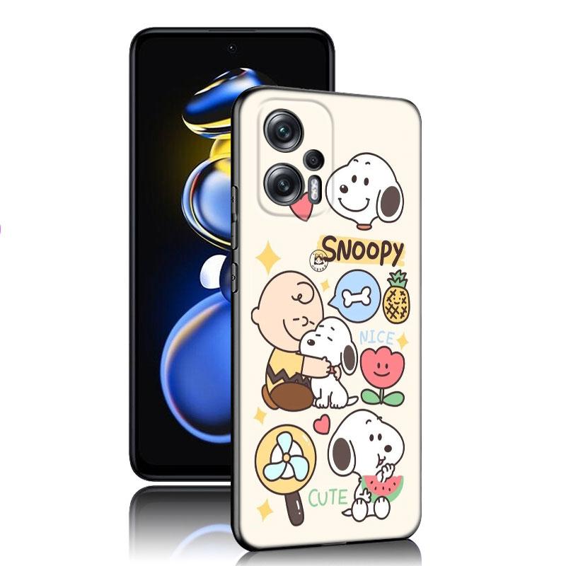 Cartoon Kawaii Snoopy Black Silicone Phone Case For Xiaomi POCO X3 X4 NFC F5 M3 M4 M6 X5 X6 Pro F3 F4 GT 5G C55 C65 M5