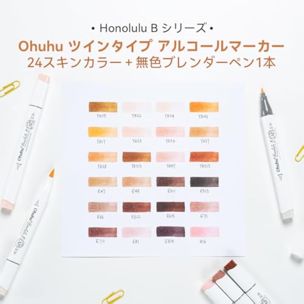 Ohuhu Marker Pen Type, 24 Colors, 25 Pens, Skin Color Professional Favorite Illustration Brush/Fi...