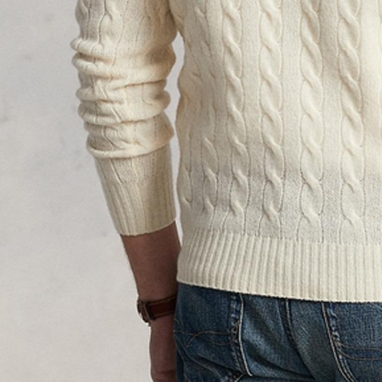 Polo Ralph Lauren FW22 Solid Logo Embroidered Cable Knit Sweater Men Sweater White MNPOSWE16821269-101