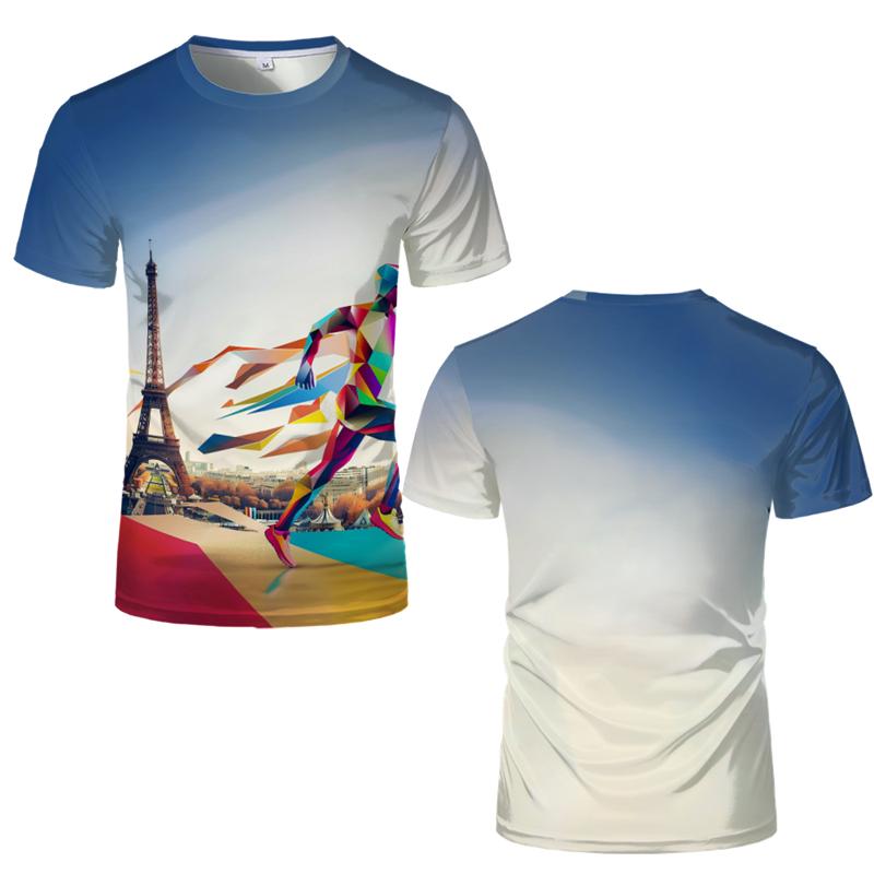 2024 France Paris Eiffel Tower 3D Print Summer Tees Streetwear Crew Neck Short Sleeve Casual Oversized Men Women Kids Tops