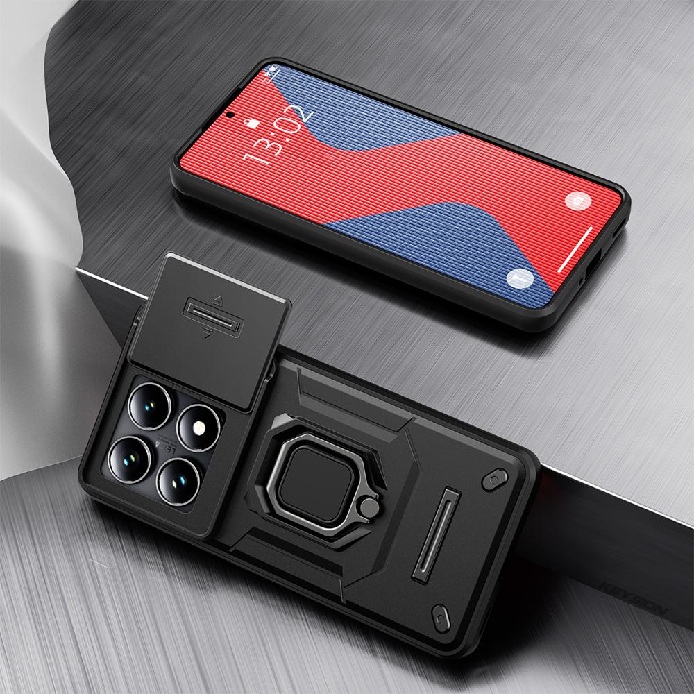 KEYSION Противоударный защитный чехол для Xiaomi 14T Pro 5G Slide Camera Защитное кольцо Подставка для телефона Задняя крышка для Xiaomi 14TPro 14T 5G