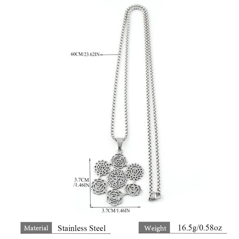 Yoga 7 Chakra Flower Om Aum Symbol Pendant Necklace for Women Men Stainless Steel Gold Color Hindu Reiki Healing Amulet Jewelry
