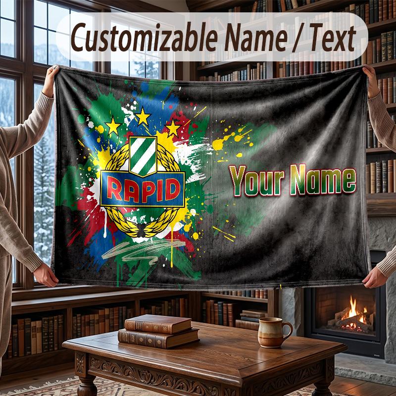 Custom Name Flannel Throw Blanket Rapid Wien FC Pattern Warm Home Decoration