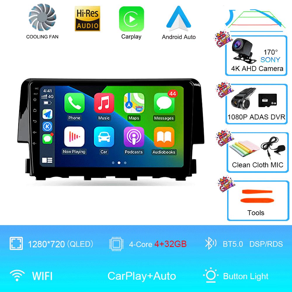 Автомобильный радиоприемник 9 дюймов навигатор для Honda Civic 2015-2022 Мультимедийный видеоплеер GPS навигация стерео CarPlay Android14 Bluetooth