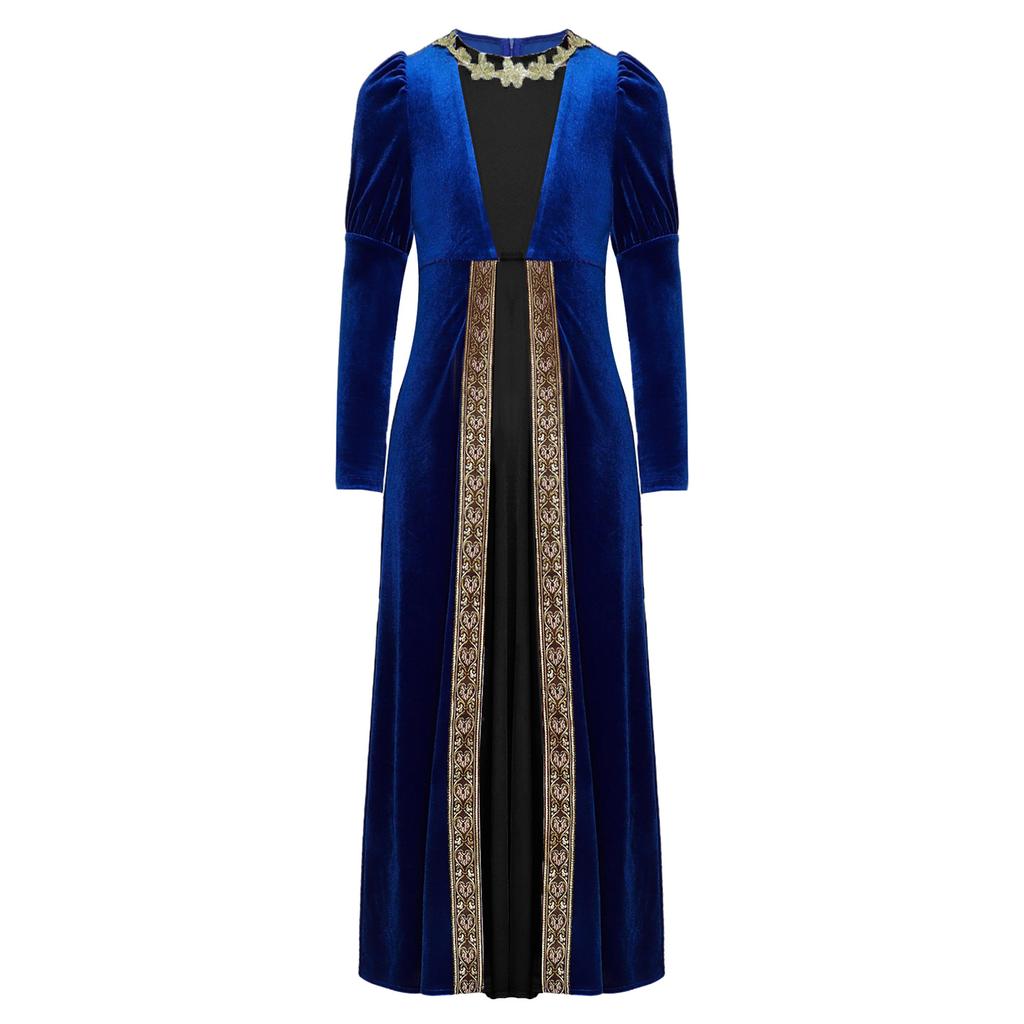 Kids Girls Medieval Costume Renaissance Princess Dress Velvet Long Sleeve Maxi Dress Cosplay Halloween Carnival Party Dress Up