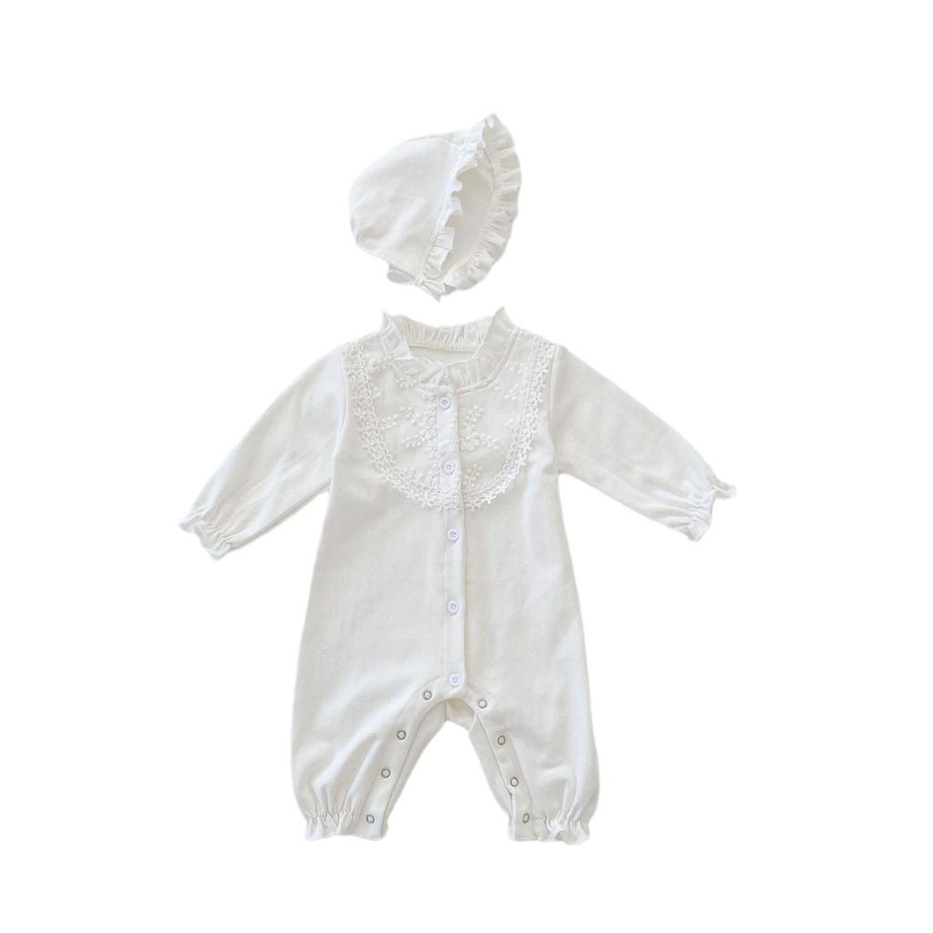 2024 Spring/Autumn Lace Collar Long-Sleeve Jumpsuit for Newborn Girls