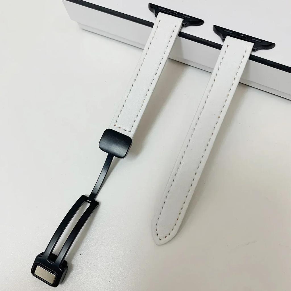 Magnetic Buckle Strap For Apple Watch 10 42/46mm SE 44 40mm 9 8 7 41 45mm Folding Slim Leather Bracelet iWatch Series 10 8 7 6 5