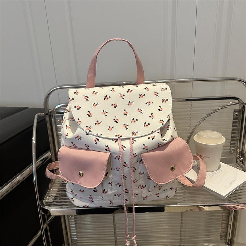 Женский цветочный рюкзак Стильный рюкзак для ноутбука Большой вместимости Студенческая школьная сумка Множество карманов Регулируемый ремень Нейлоновый рюкзак CLE