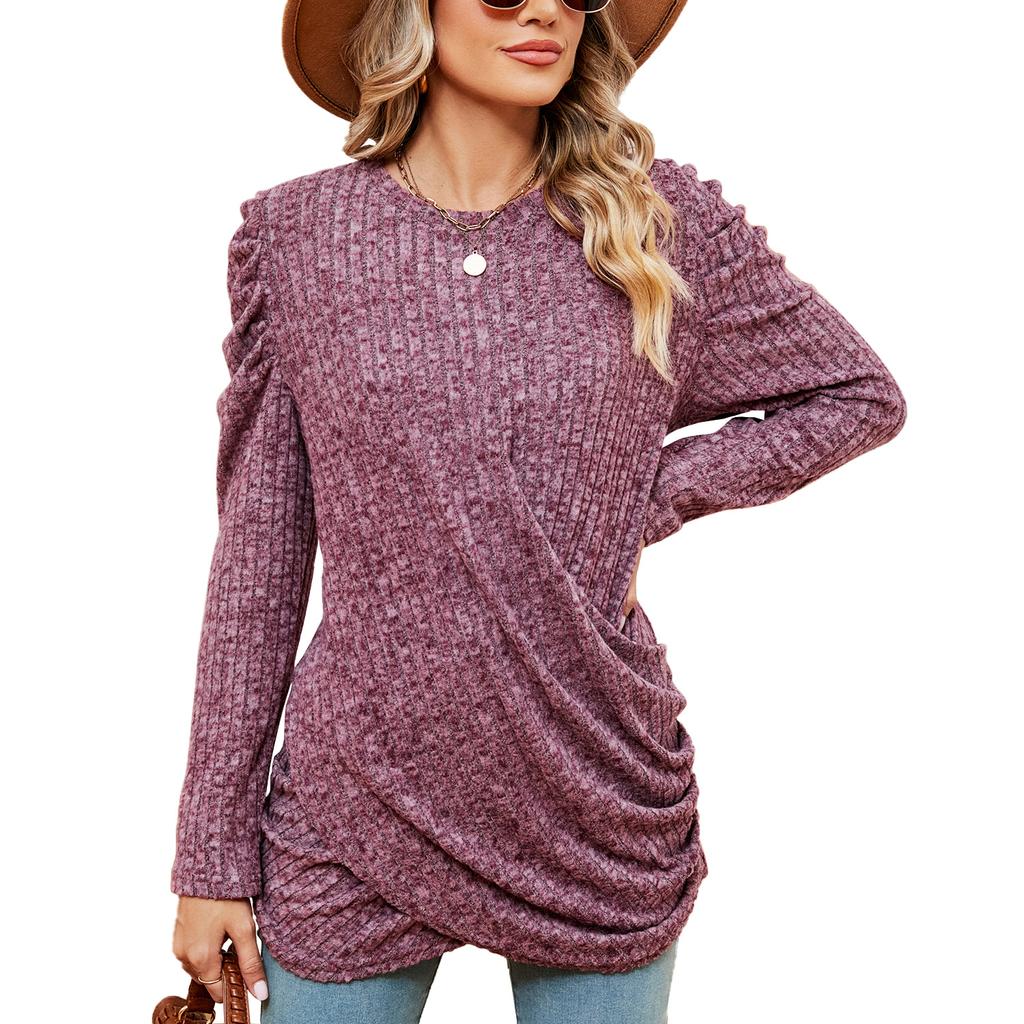 JKAASHDK Women's Fashion Casual Solid Color Print Autumn Winter Long Sleeve O-Neck Pullovers Blouses & Shirts