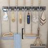 Mop And Broom Organizer with 5 Hooks Wall Mounted Punch-free Waterproof Anti-skid Roller Design Strong Load Bearing Bathroom Kitchen Mop Holder Rack