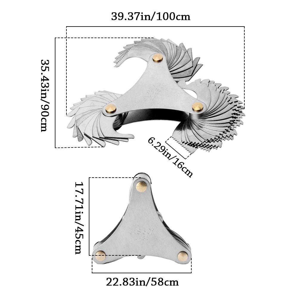 51Pcs Triangle Measuring Head Measuring Tool Measuring Gage Stainless Steel US Screw Pitch Gauge Thread Blades