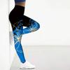 Womens Blue Hollow Flower Prints Stretch Yoga Leggings Fitness Running Gym Sports Active Pants