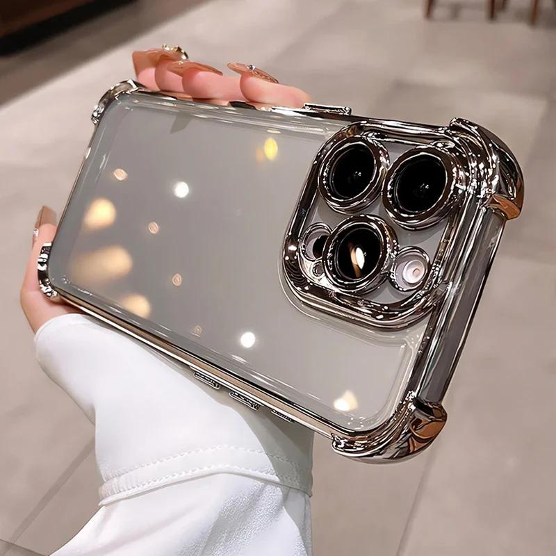 Luxury Transparent Plating Shockproof Phone Case for iPhone 16 15 14 13 Pro Max Soft Bumper Cover
