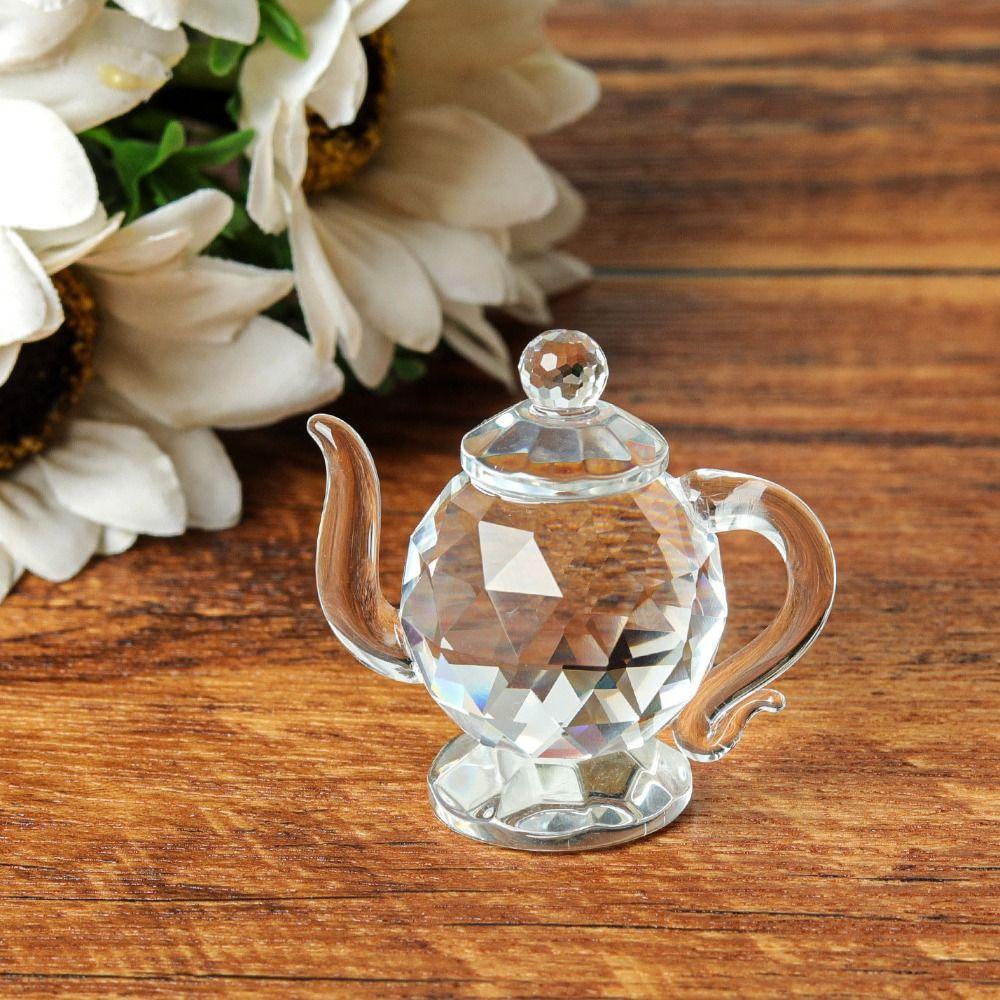 Clear Crystal Teapot Figurine Teapot shape Glass Teapot Teapot Sculpture Ornament Wedding Gift