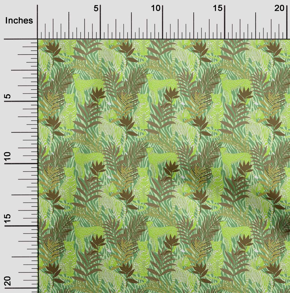 oneOone Cotton Flex Beige Fabric Tropical Leaf with Animal Sewing Fabric by The Yard Printed DIY Clothing Sewing Supplies 40 Inch