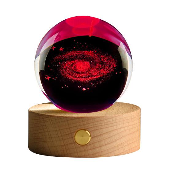 Faux Crystal Ball Light Calming Cosmic Night Light Clear Lighted Stellar Spheres with Wooden Base