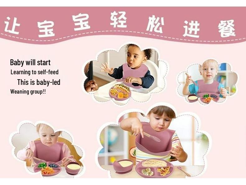 Silicone Baby Tableware: 8-Piece Set with Suction Plate & Bowl