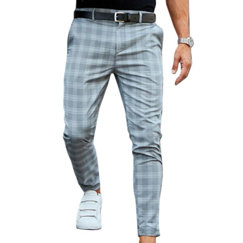 Мужские брюки в клетку Slim Fit Мягкие эластичные повседневные длинные брюки для работы, офиса и бизнеса