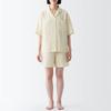 MUJI Natural Lyocell Linen Pajamas FDB06A3S Light Yellow Stripe Size S Cool-to-the-Touch Short-Sleeve Women's