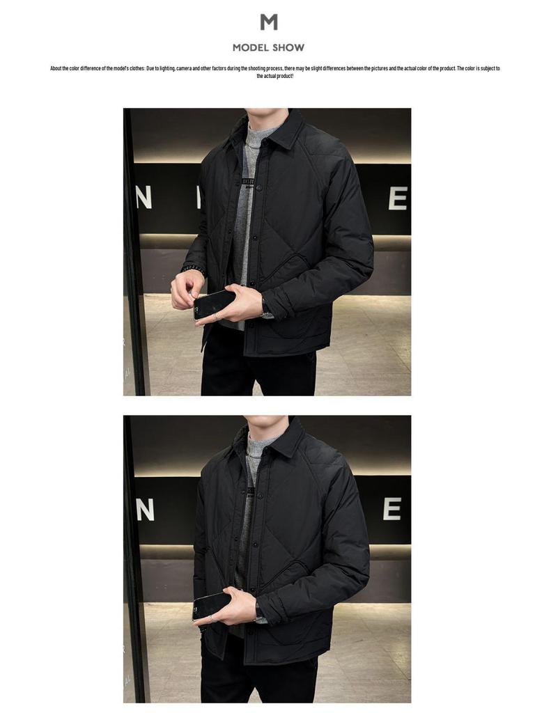 Мужская легкая клетчатая пуховая куртка в корейском стиле с отложным воротником