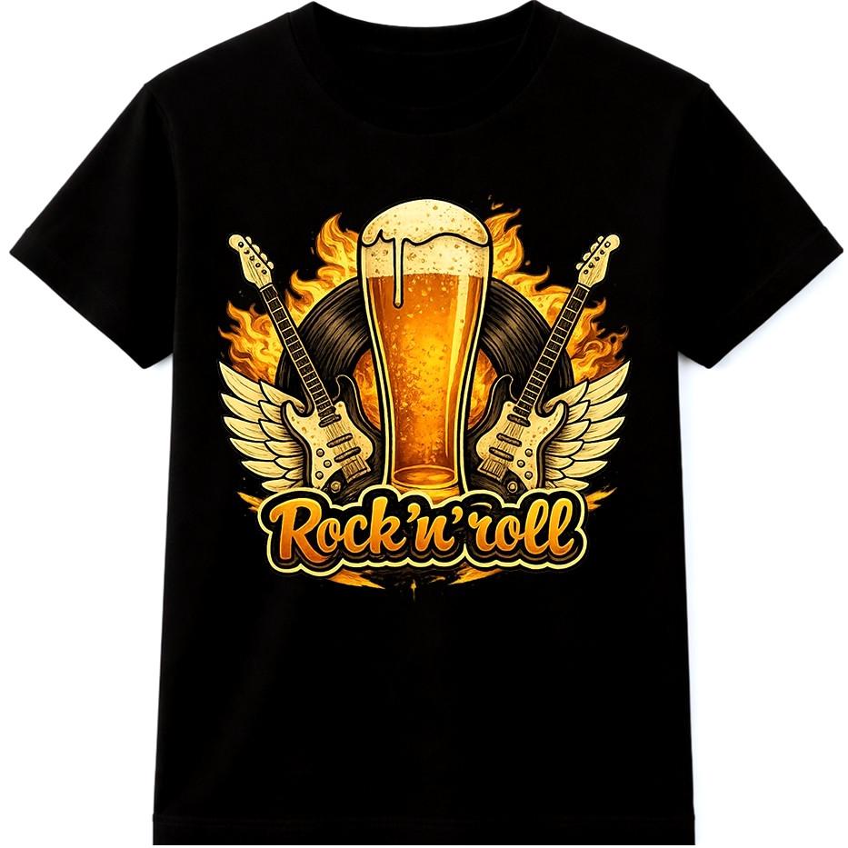 Футболка Rock N Roll Пиво Гитара Крылья Винтажная Музыкальная Графика Ретро Бар Паб Футболка
