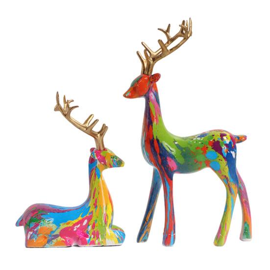 2 шт. смоляного украшения оленя, стоящего оленя и лежащего оленя, скульптура настольная фигурка оленя для