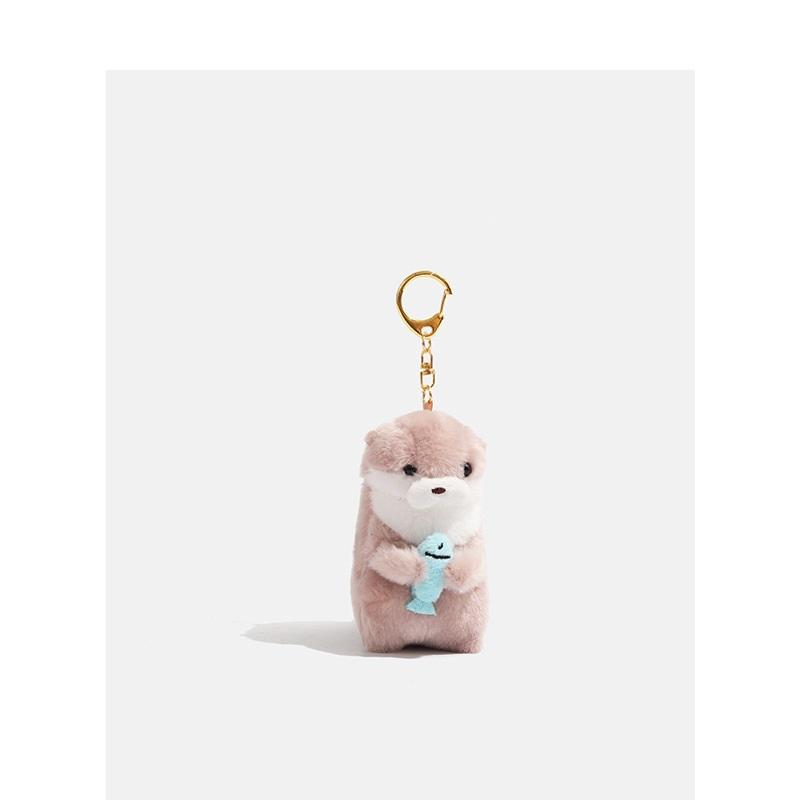 Kpop Idol Lee Chan Same Otter Plush Keychain Adorable Sea Otter Holding Fish Stuffed Doll Backpack Bag Hanging Charm