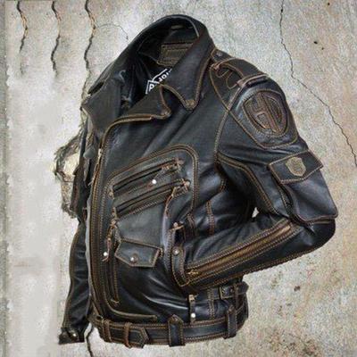 Мужская осенне-зимняя персонализированная кожаная куртка Slim Fit Multi Pocket Zipper Jacket