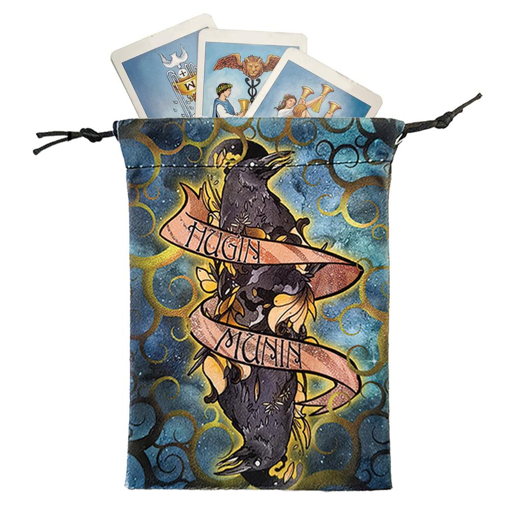 Мешочки-органайзеры на шнурке 5x7 дюймов Мешочки для хранения колоды Таро на шнурке Маленькие многофункциональные мягкие мешочки для ювелирных изделий Ворона Животное
