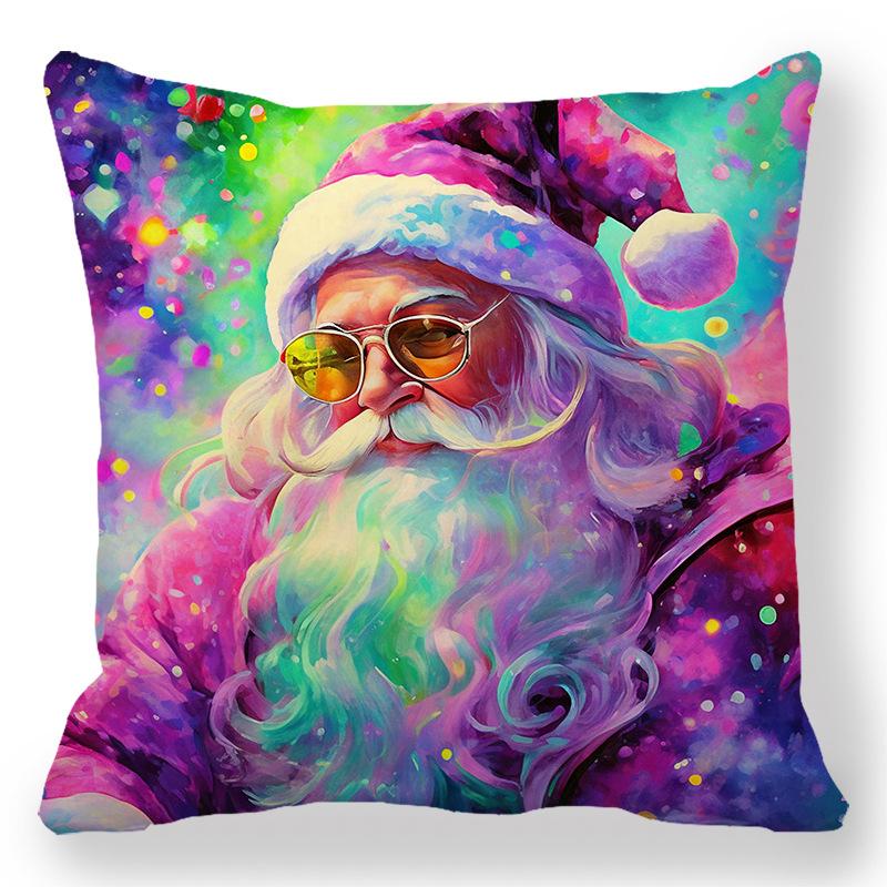 Christmas Cartoon Oil Painting Theme Digital Printing Short Plush Pillow Covers For Car Sofa Office Cushion Cover Home Goods