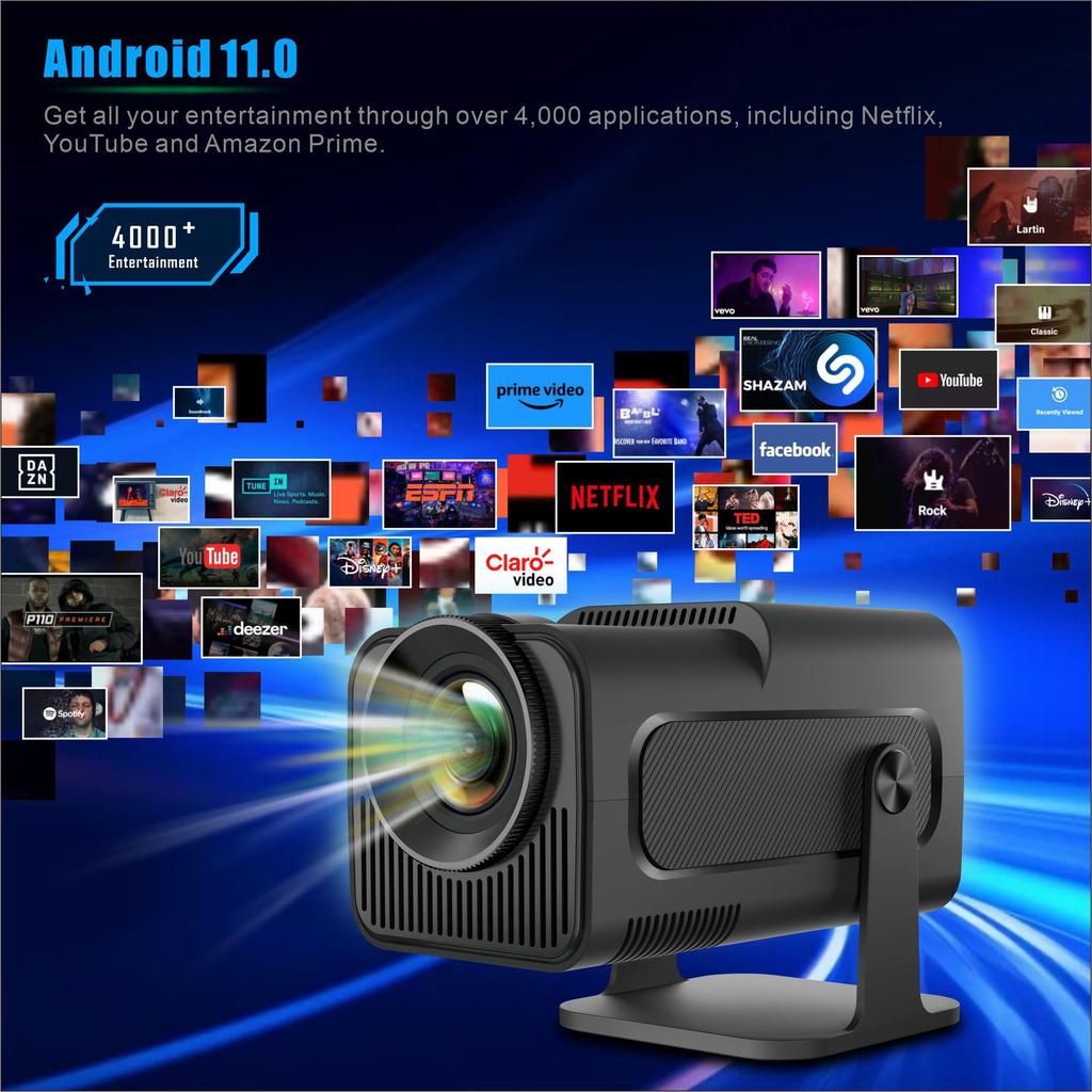 Мини-проектор 4K Ultra HD Android 11.0 легкий и портативный 1280P 320ANSI 180° проекция